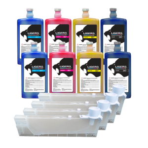 DX7 Eco Solvent Kit CMYK 1 Liter Ink + Bulk Ink Carts